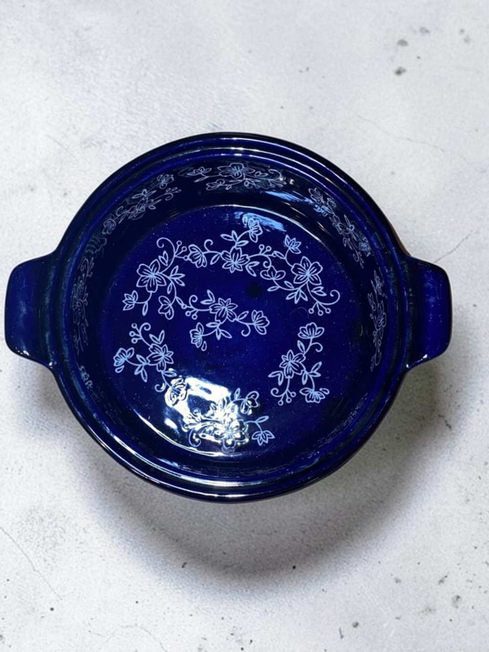 TEMP-TATIONS 2 QT CASSEROLE DISH Floral Lace Basketweave Design Blue Tan White - Picture 3 of 9
